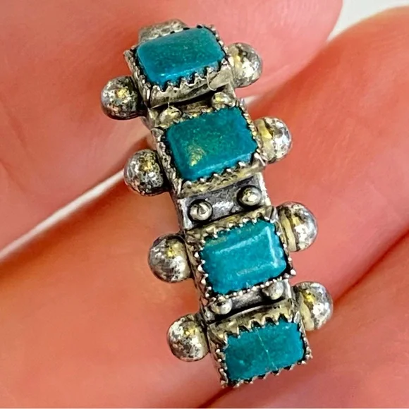 Vintage Sterling Silver Turquoise Screw Back Earrings Hoop Southwestern Native - Picture 2 of 13